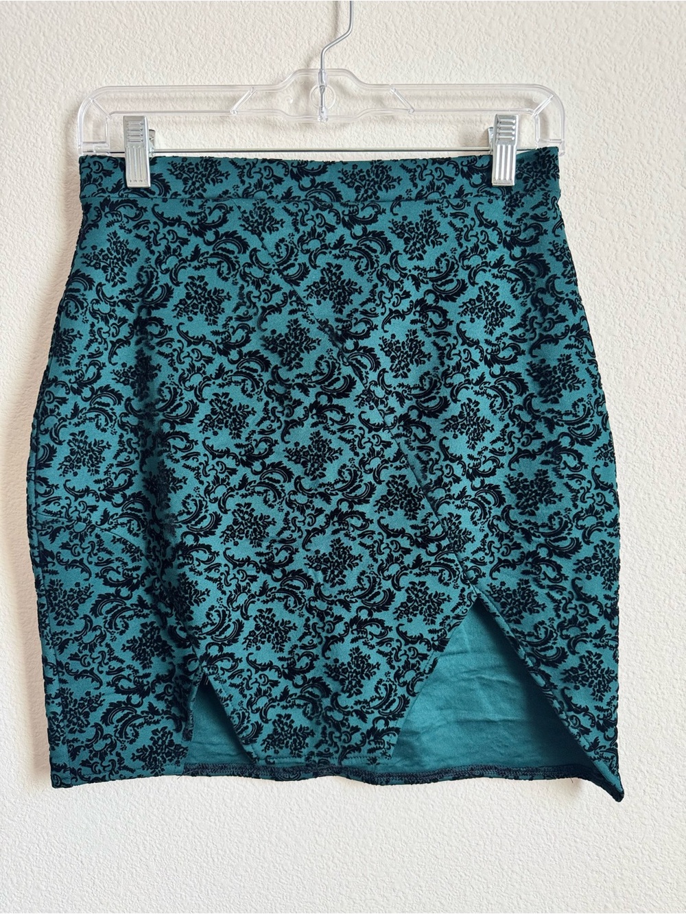 Teal and Black Floral Jacquard Pencil Skirt by YOU